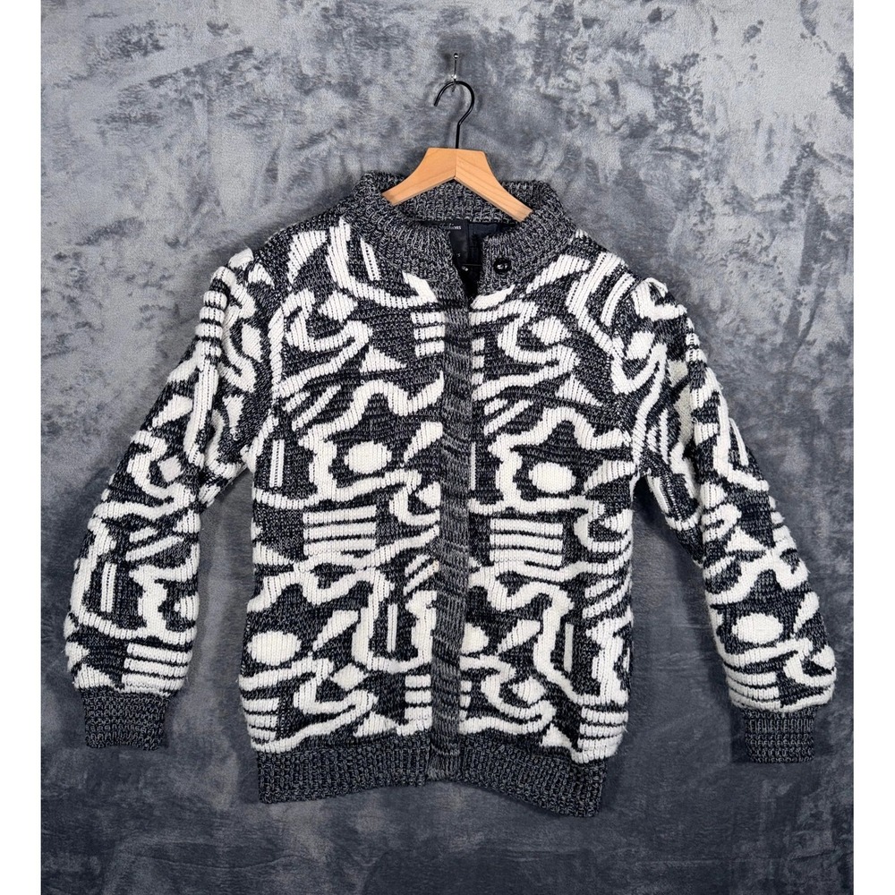 Palomares Fashions Vintage Cardigan Sweater Jacket S Black White Abstract Knit‎